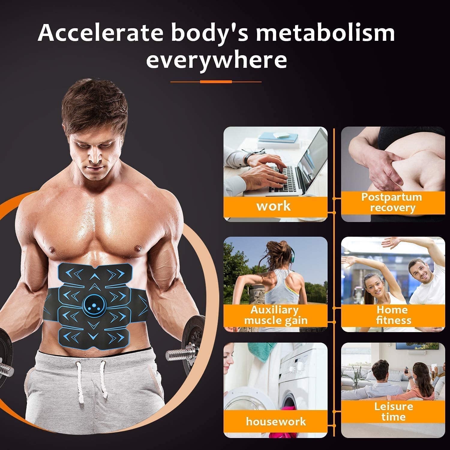 Junovo Abs Stimulator Abdominal Muscle Toning Belt Ab Muscle Trainer,Sport Exercise Belt for Men and Women,Blue