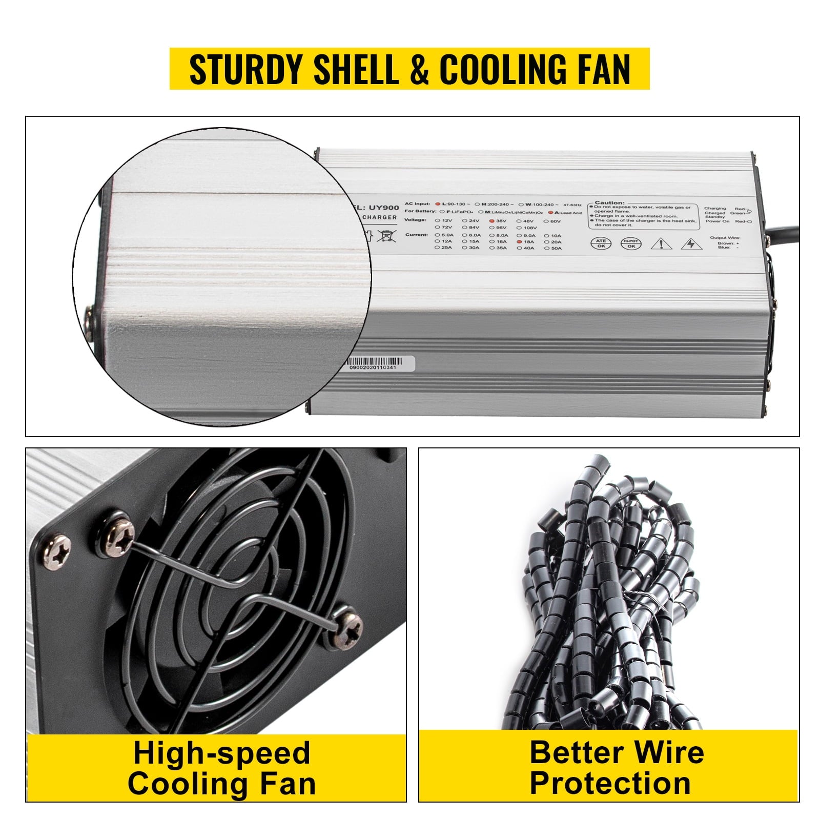 BENTISM Golf Cart Battery Charger48V Club Car Charger 15A Golf Cart Electric Charger 3 Pin Plug Round / LED Club Car Battery Charger Aluminum Shell Power Wise Golf Cart Battery Charger