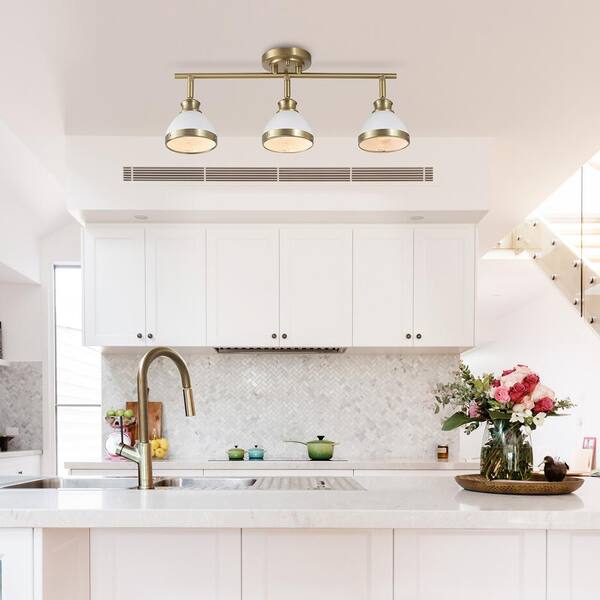 1.8 ft. 3-Light Matte Brass Fixed Track Lighting Kit with Matte White Shades