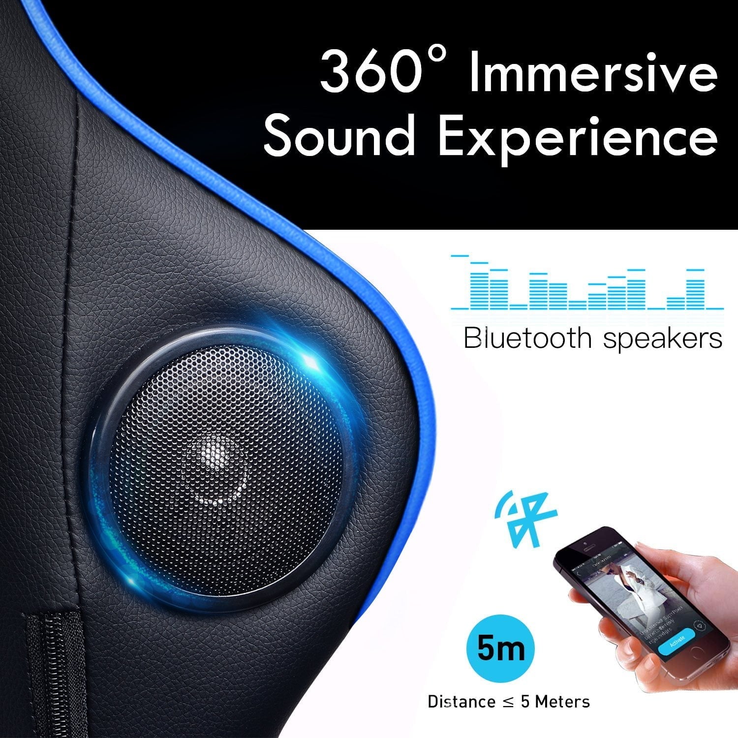 GTRACING Gaming Chair PU Office Chair with Speakers Bluetooth in Home, Blue