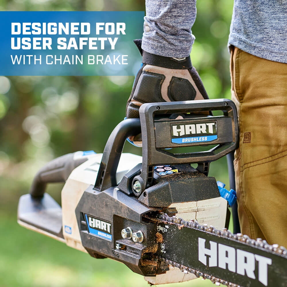 HART 40-Volt 16-inch SUPERCHARGE Battery-Powered Brushless Chainsaw Kit, (1) 4.0 Ah Lithium-Ion Battery