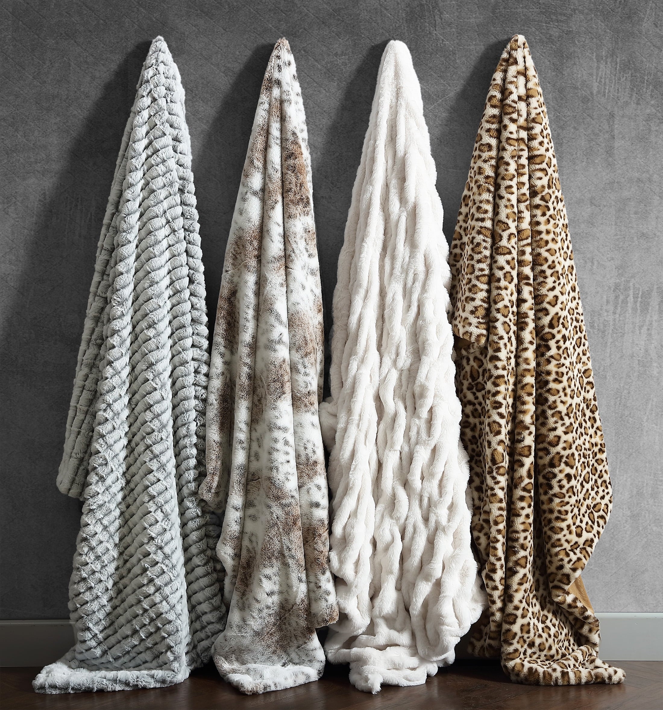 Better Homes & Gardens Ruched Faux Fur Throw Blanket, White, Standard Throw