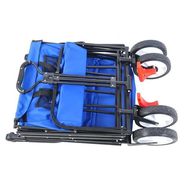 3.6 cu.ft. Oxford Fabric Steel Frame Wagon Heavy-Duty Folding Portable Camping Push Hand Garden Cart in Blue