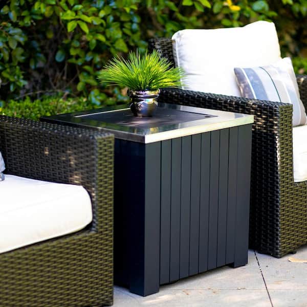 Maxwell 24 in. x 24 in. Square Stainless Steel Chat Propane Fire Pit Table With Cover