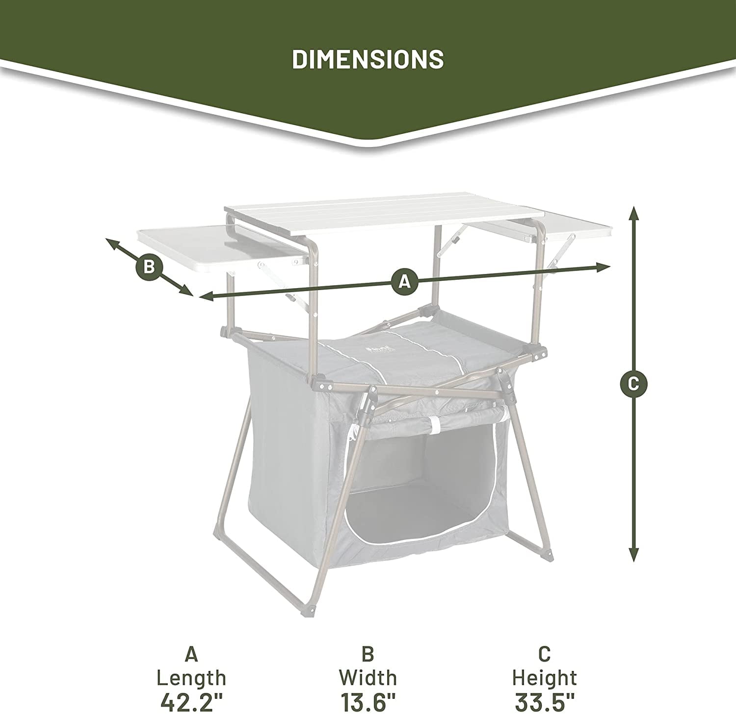 Folding Kitchen Lightweight Portable Aluminum Storage and Carry Bag, Camp Cook Station, Foldable Grill Table for BBQ, Picnic, Backyard, 42.13X13.58X31.3/33.46 inches, Gray
