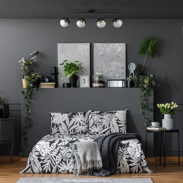 Bari 2.8 ft. 4-Lights Matte Black Fixed Track Lighting Kit with Brass Accents and Frosted Glass Shades, Bulbs Included