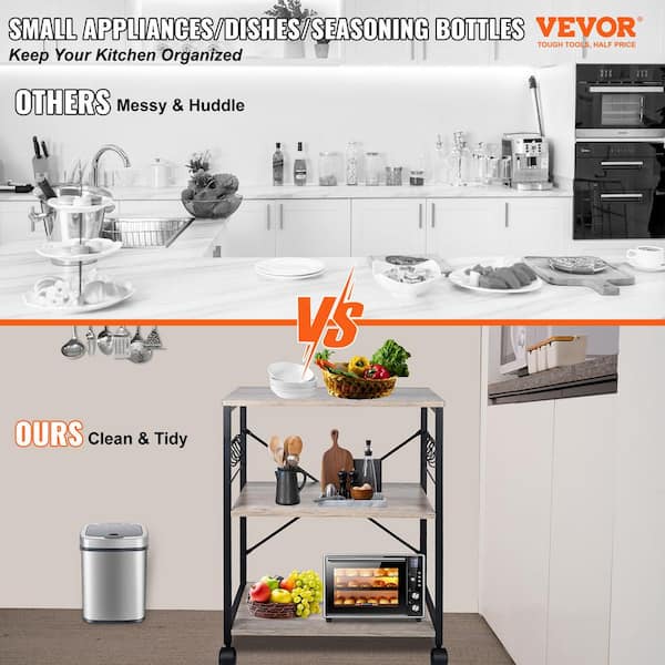 Kitchen Baker's Rack 3-Tier Industrial Microwave Stand Multifunctional Coffee Station Organizer