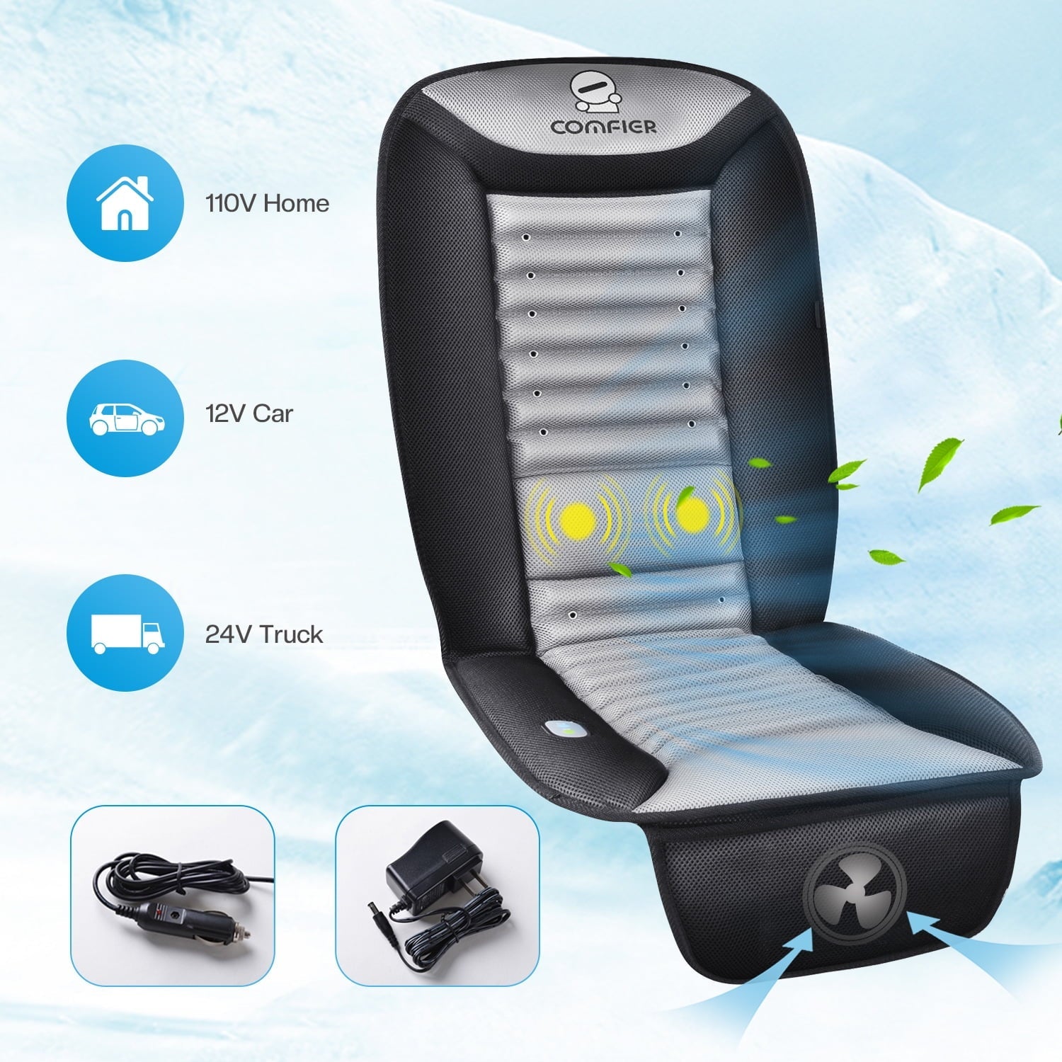 Comfier Cooling Vibration Massage Car Seat Cushion,  Car Seat Cushion without Heat Element, Car Seat Cooler with Back Massage