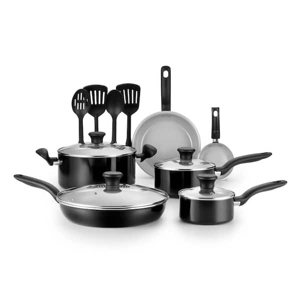 Initiatives 14-Piece Aluminum Ceramic Nonstick Cookware Set in Black