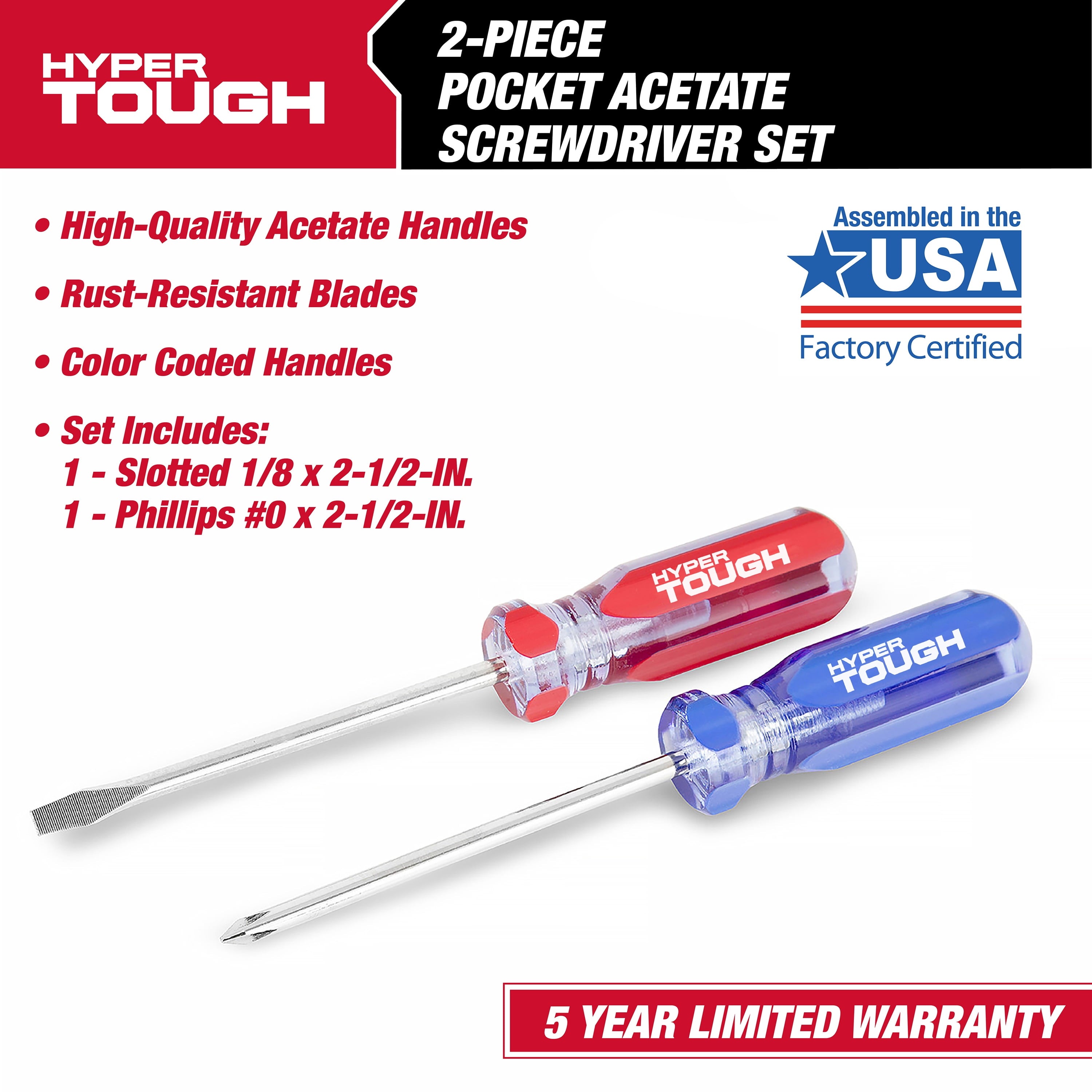 Hyper Tough 2-Piece Acetate Handle Pocket Screwdriver Set