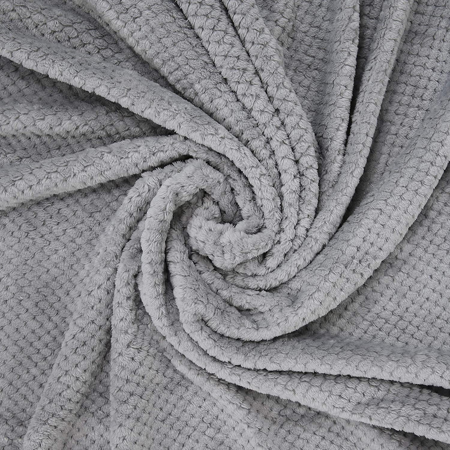 Exclusivo Mezcla Waffle Textured Soft Fleece Blanket, Large Throw Blanket(Light Grey, 50 x 70 inches)- Cozy, Warm and Lightweight