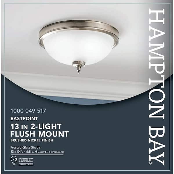 Eastpoint 13 in. 2-Light Brushed Nickel Flush Mount with Frosted Glass Shade