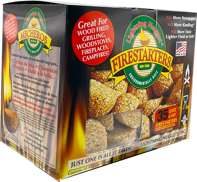 Lightning Nuggets - All Natural Fire Starters - Lightning Nugget 35 Count box with each nugget measuring 2 1/8