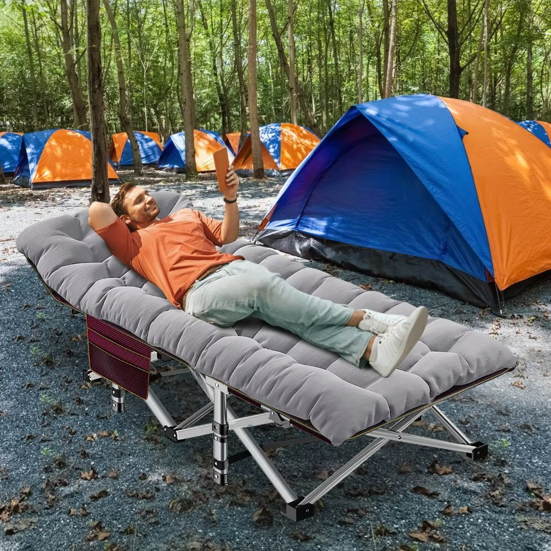 Docred Cot, Folding Cot Camping Cot for Adults Portable Folding Outdoor Cot with Carry Bags &2-sided cushion for Outdoor Travel Camp Beach Vacation