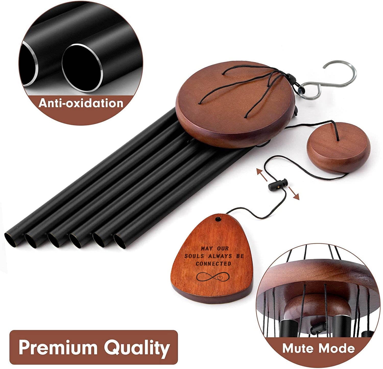 Infinite Love Wind Chimes Black Metal 32in Beautiful Deep Tones Home Garden Patio by Synergier