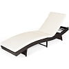 Costway Patio Rattan Folding Lounge Chair Chaise Adjustable W/Turquoise Cushion