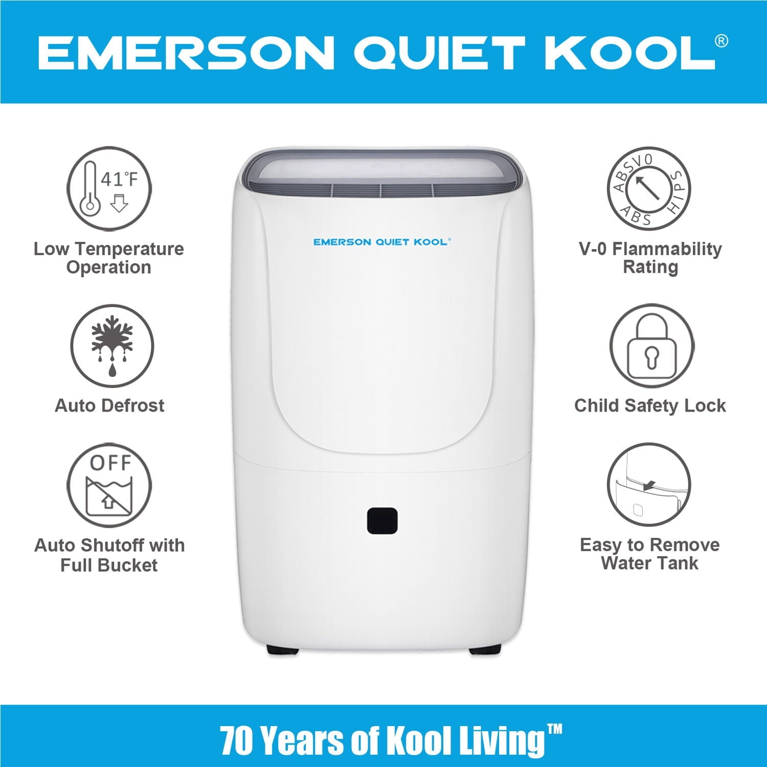Emerson Quiet Kool 20 Pint Smart Dehumidifier in White with Wi-Fi, Voice Control