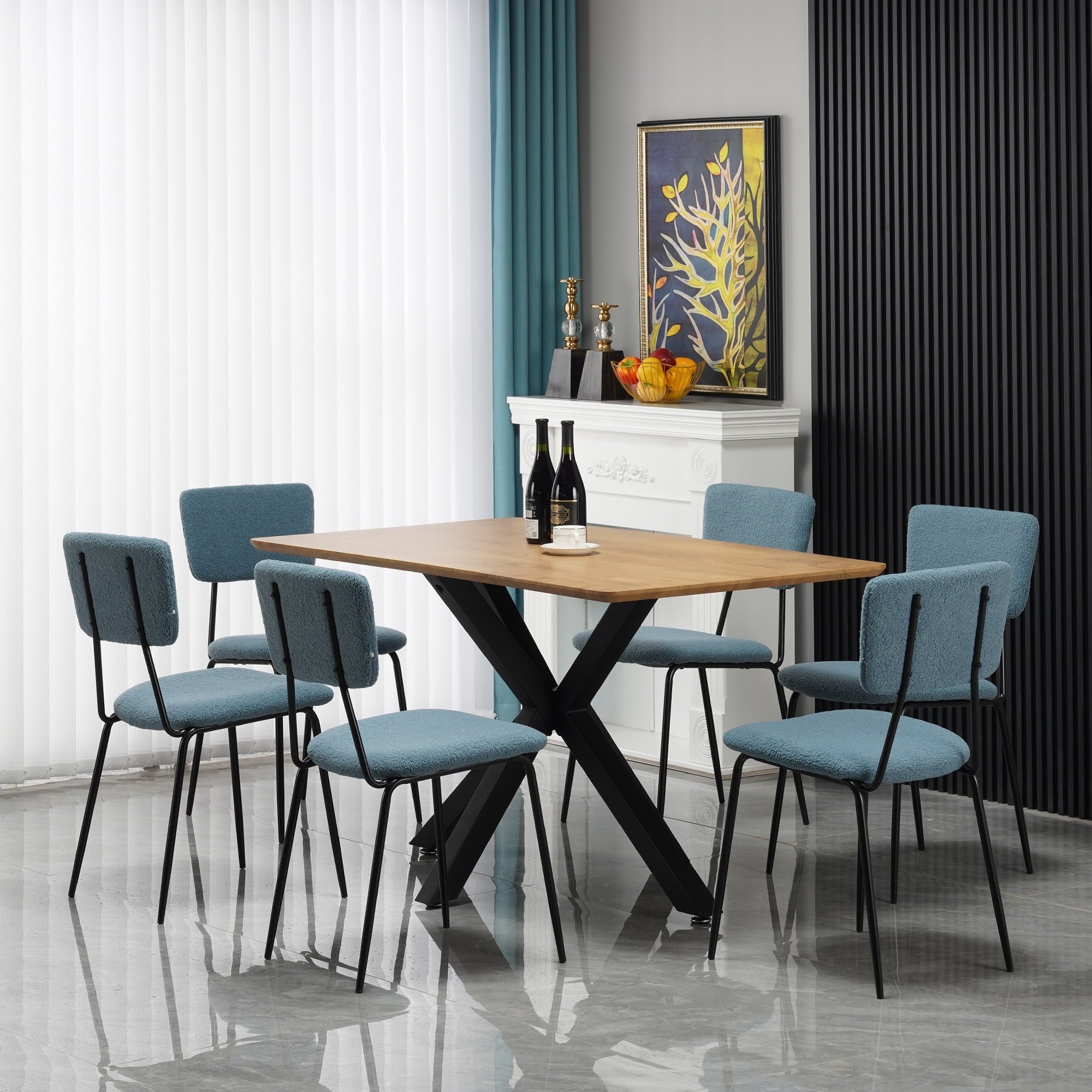 Miniyam Dining Chairs Set oF 6, Upholstered Accent Side Chair with Back & Chrome Legs, Blue