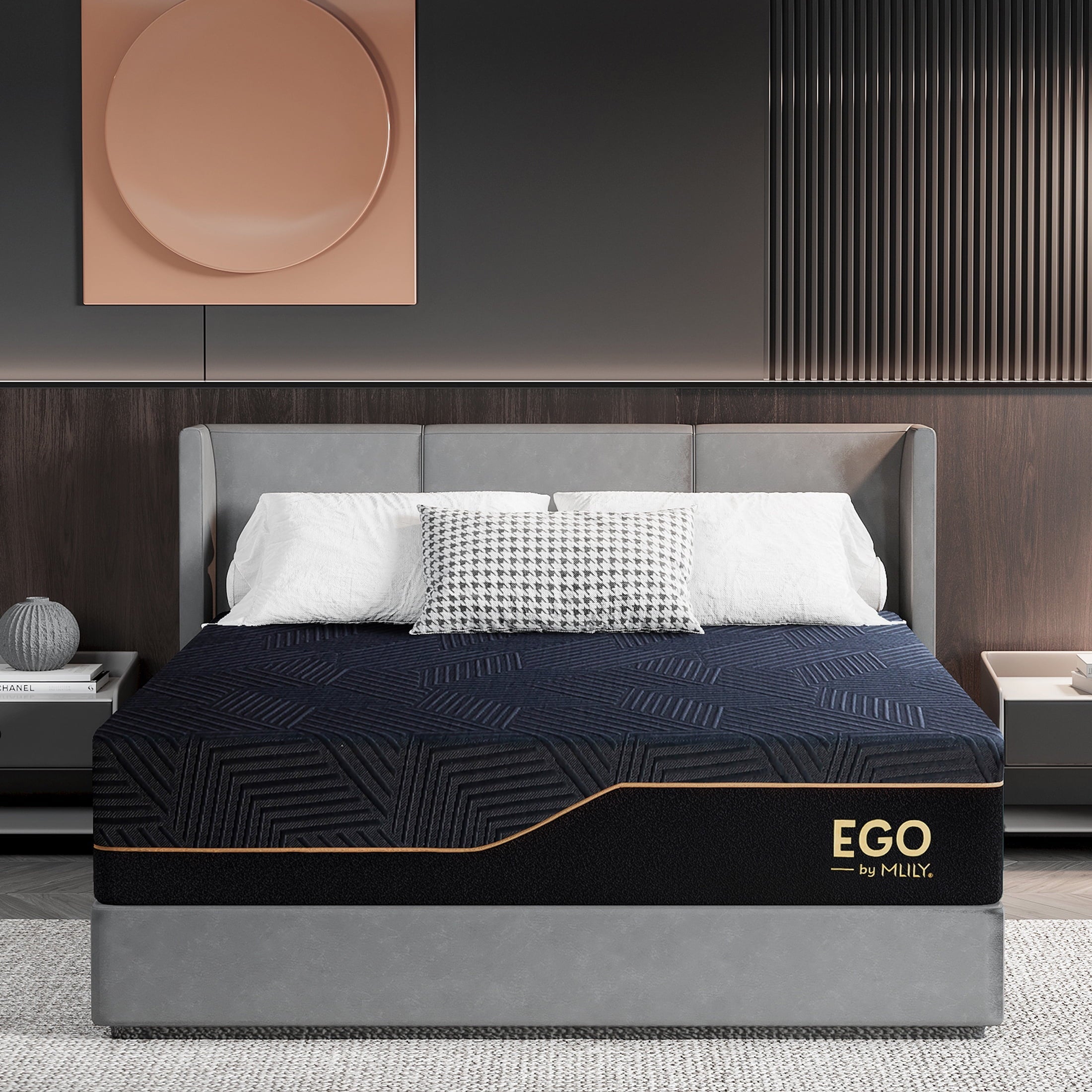 MLILY Ego Black 14 inch Queen Mattress, Cooling Gel Memory Foam Mattress in a box, Queen, Medium