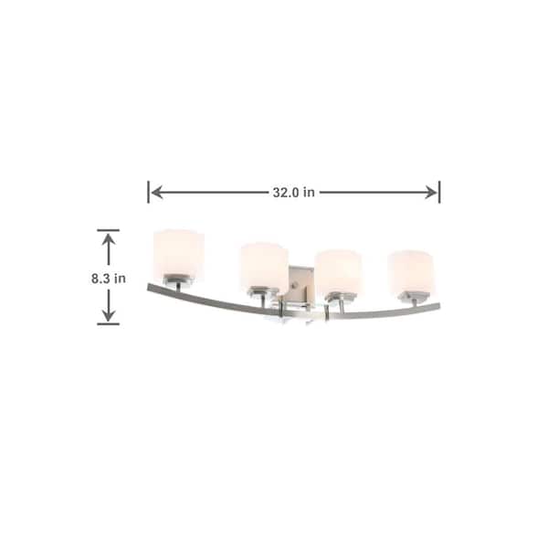 Architecture 4-Light 32.75 in. Brushed Nickel Transitional Bathroom Vanity Light with Etched White Glass Shades