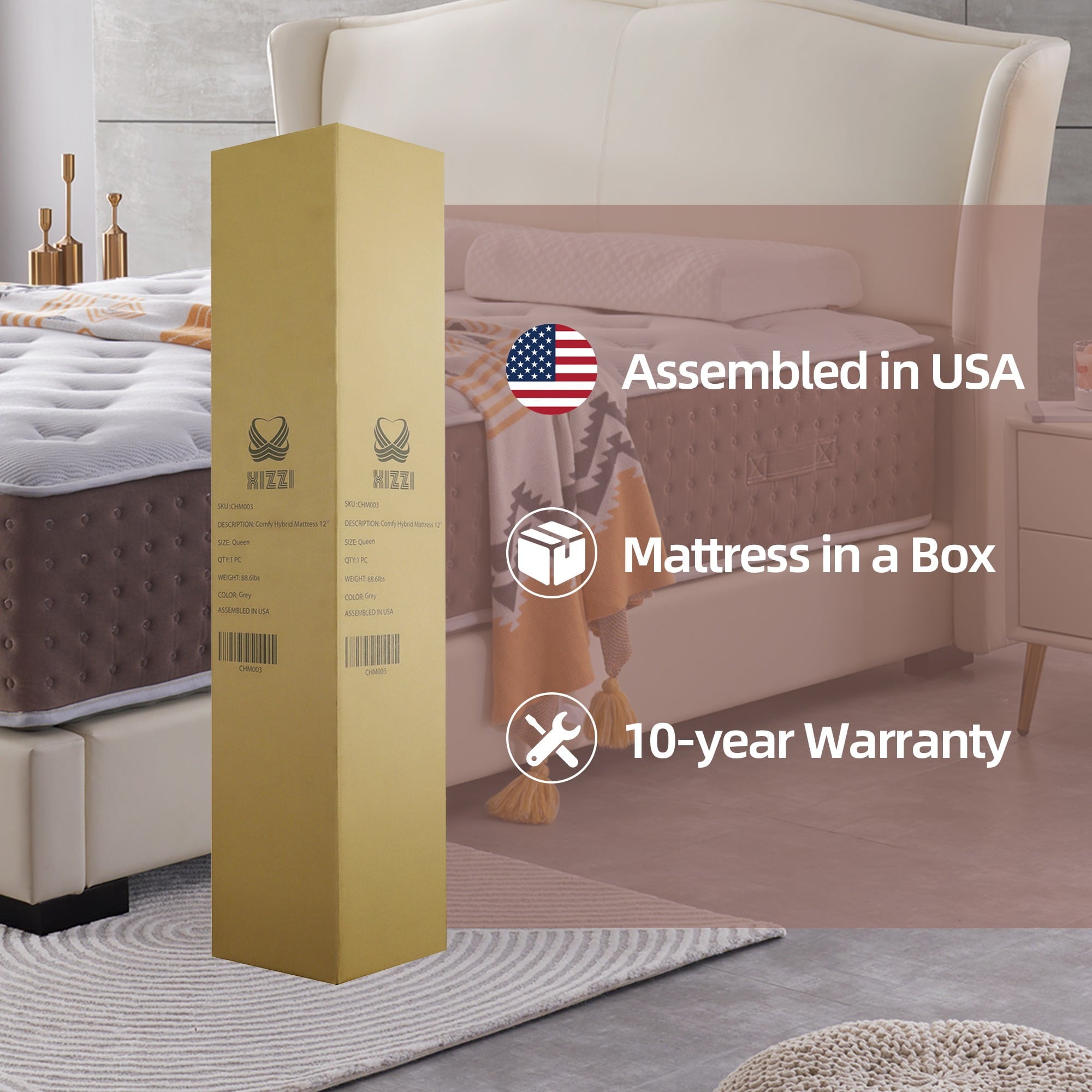 14 inch Queen Mattress Cooling-Gel Memory Foam & Spring Hybrid Mattress in a Box Medium Firmness Bed Mattress for Pressure Relief