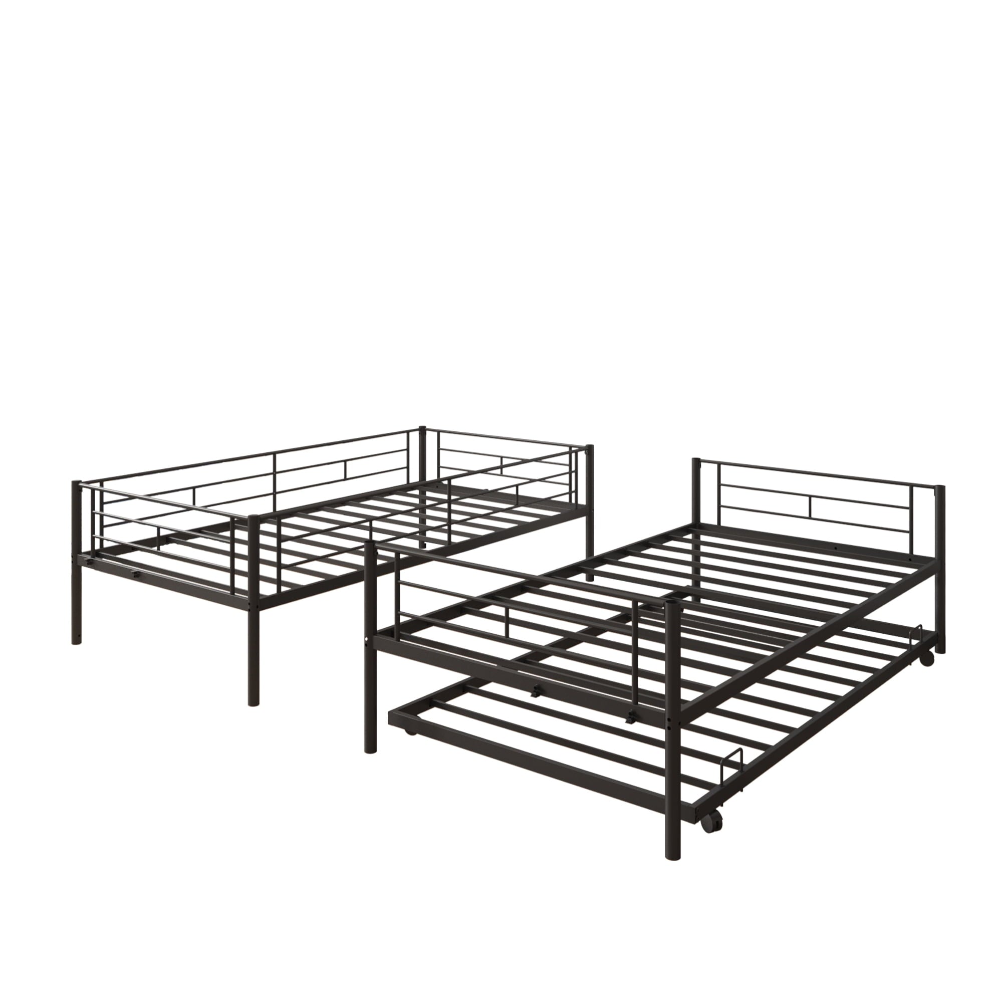 uhomepro Metal Twin Over Twin Bunk Beds with Trundle Bed, Twin Bunk Beds for Kids Adults Teens, Bunk Bed Can Be Divided Into 2 Twin Beds with Trundle, 2 Ladders, No Box Spring Need, Black