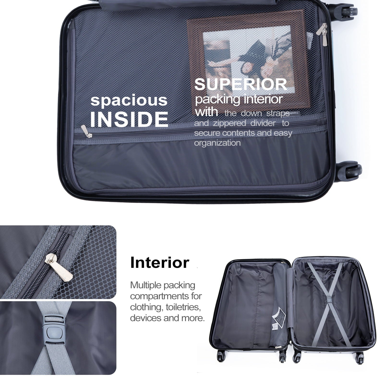 Travelhouse 3 Piece Luggage Set Expandable Hardshell Lightweight Suitcase with TSA Lock Spinner Wheels 20in24in28in.(Gray)