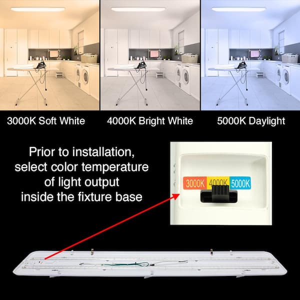 48 in. x 10 in. Low Profile LED Flush Mount Rectangular Light Fixture 3200 Lumens 3000K 4000K 5000K Kitchen Lighting