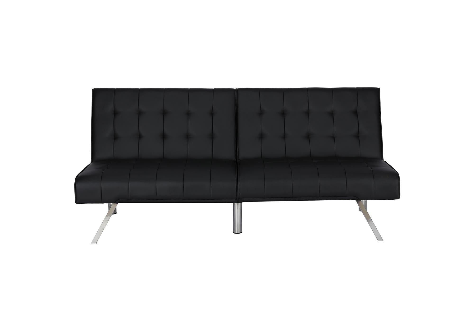 River Street Designs Emily Convertible Tufted Futon Sofa, Black Faux Leather