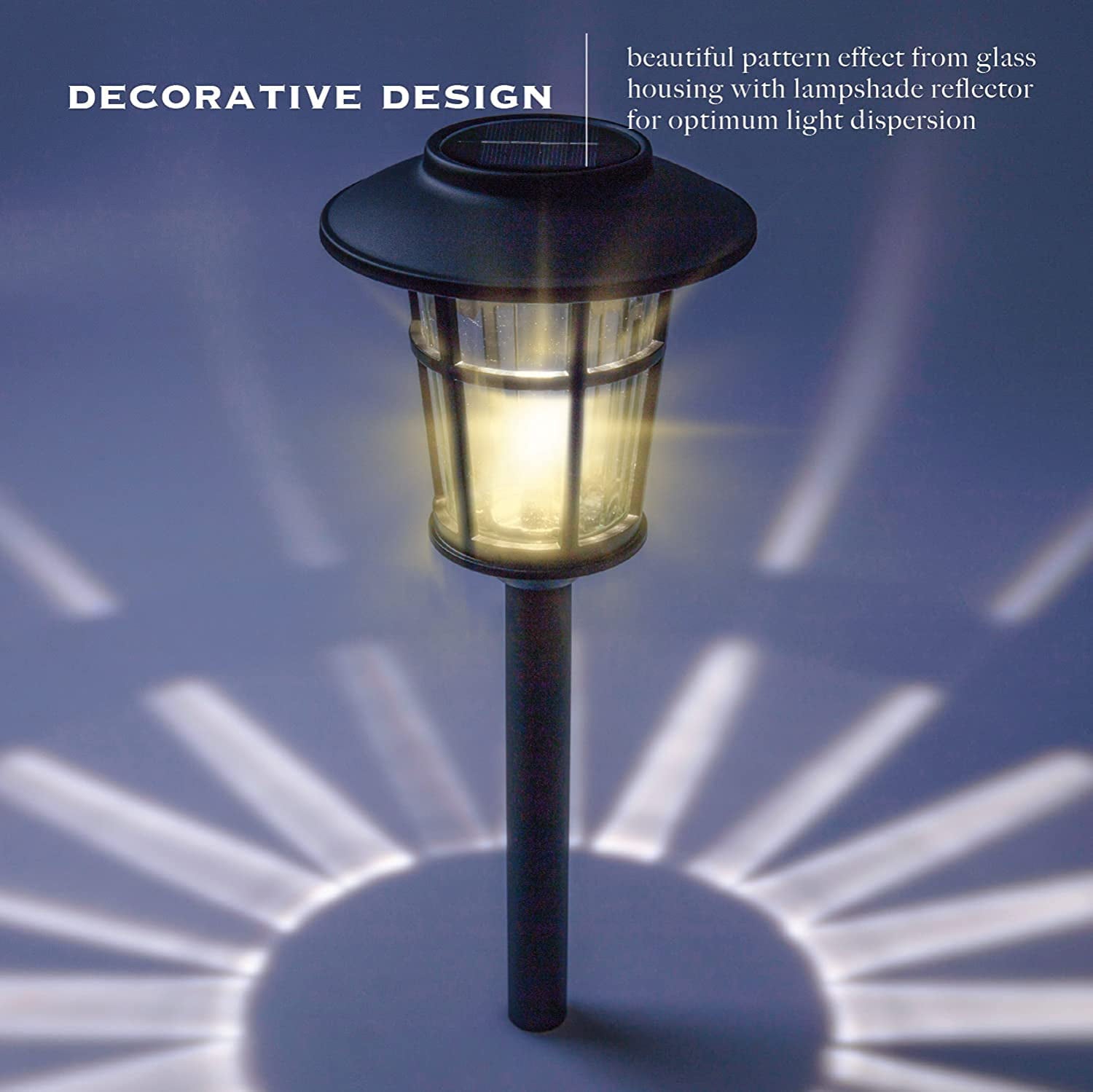 Landia Home Solar Pathway Lights - Stainless Steel with Decorative Glass Large Size Solar Lights for Outdoor, Black (4-Pack)