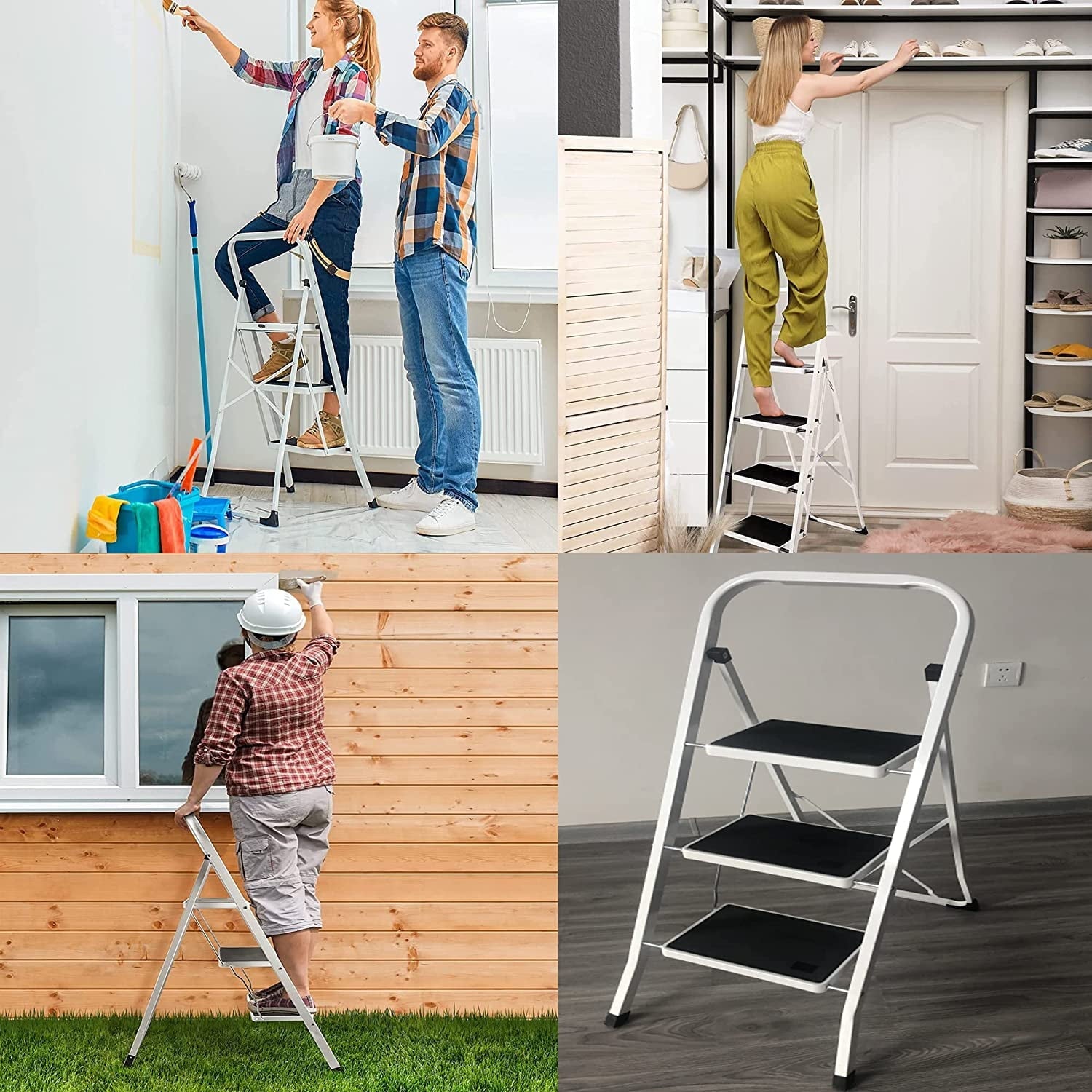 Bowoshen 3 Step Heavy Duty Non-Slip Tread Folding Compact Safety Step Ladder Stepladder