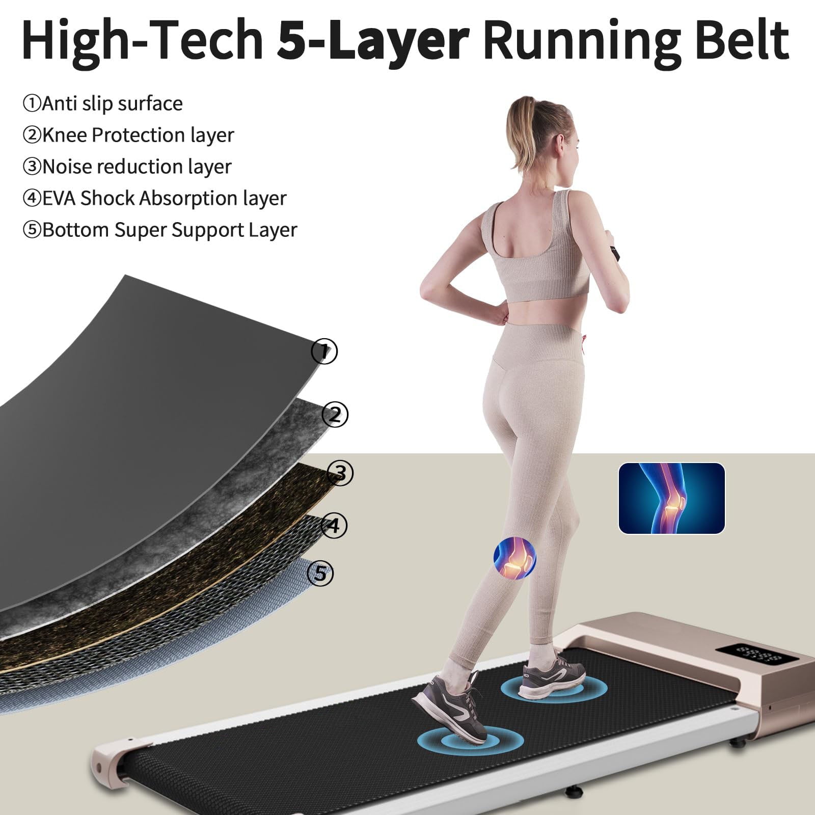 DeerRun Walking Pad Treadmill 2.5Hp, Ultra-Quiet with Remote Control-Under Desk Treadmill 2 in 1 Walking and Jogging with Remote Control LED Display(Pink)