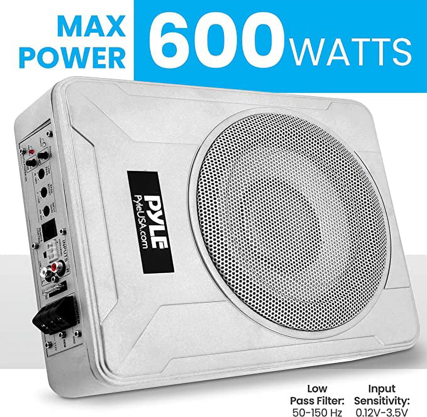 Pyle 8-Inch Low-Profile Amplified Subwoofer System - 600-Watt Compact Car Subwoofer W/ Built in Amp