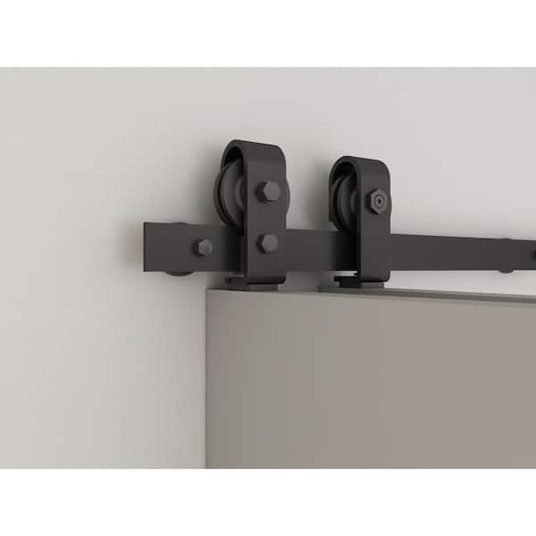 60 in. x 80 in. Half Louver Panel Solid Core Prime White Wood Double Bi-Fold Barn Door with Sliding Hardware Kit