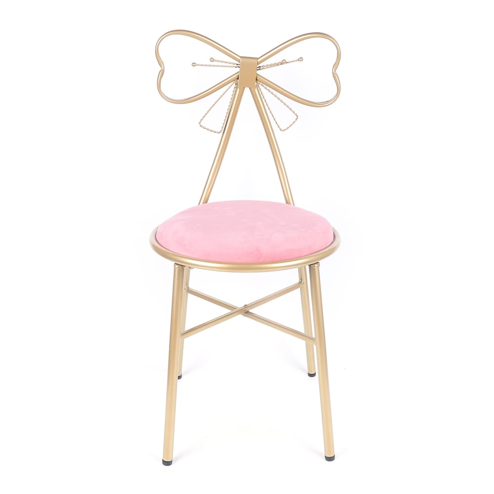 Vanity Chair, Pink Bow Backrest Velvet Makeup Chair Stool Lounge Dresser Seat for Bedroom Dressing Room Pink Gold