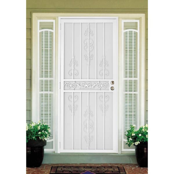 32 in. x 80 in. Valencia White Steel Surface Mount Outswing Security Door with Expanded Steel Screen Inlay