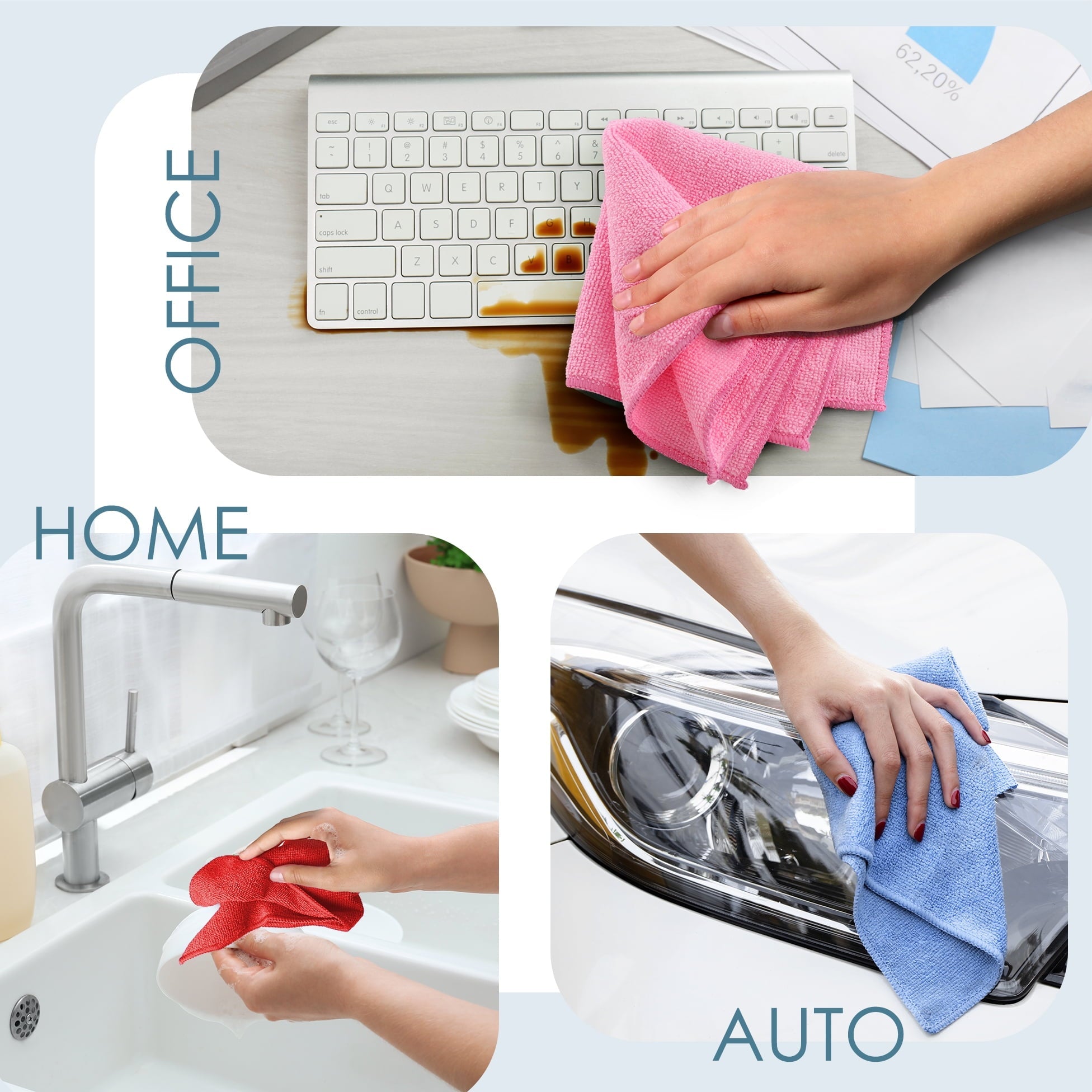 Etienne Alair Super Soft Microfiber Cleaning Cloth, Blue Washcloths (12 x 12 Inches) 12 PCs