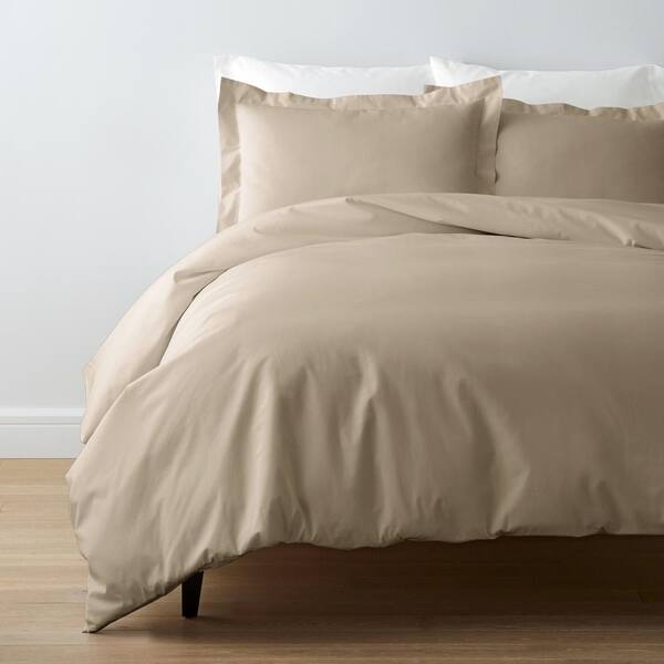 Company Cotton Cocoa Solid 300-Thread Count Cotton Percale Oversized Queen Deep Pocket Flat Sheet
