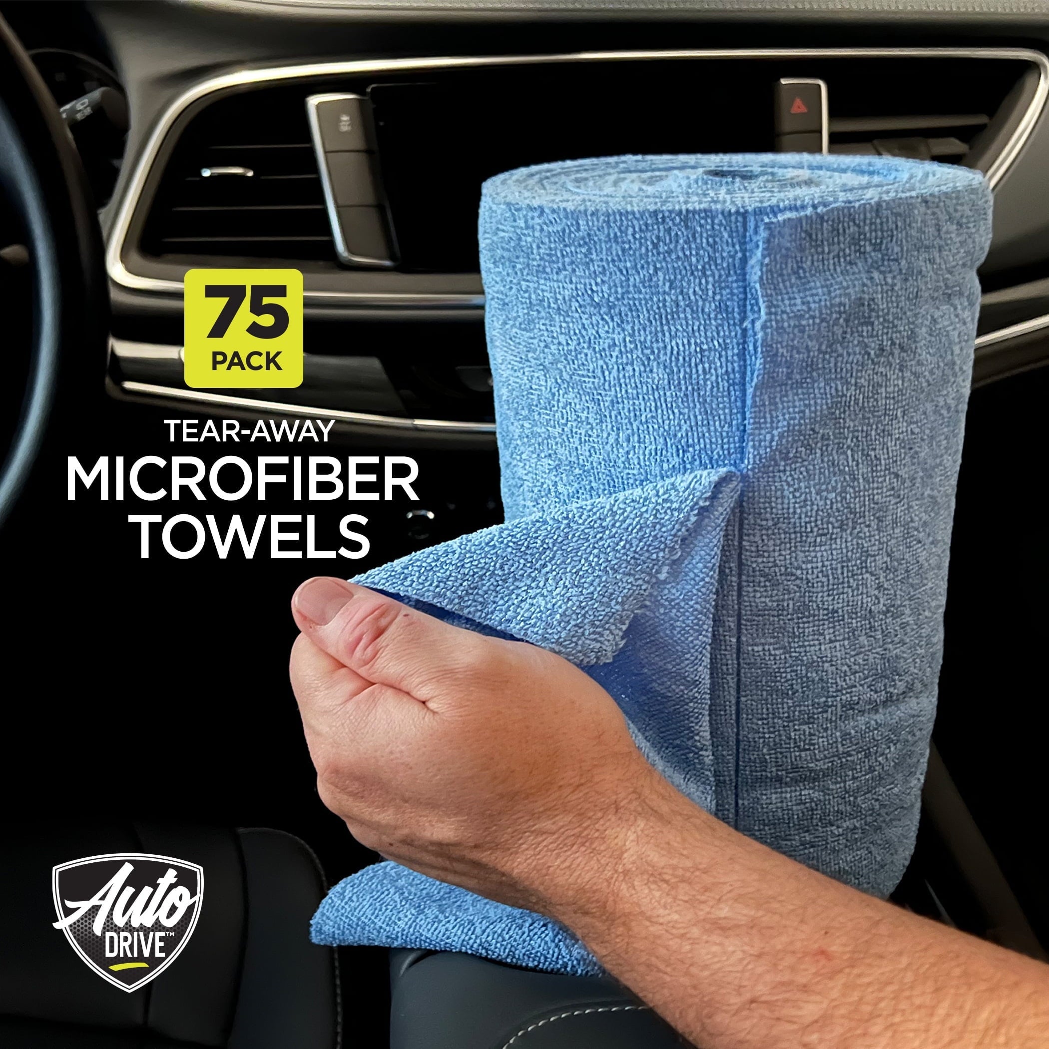 Auto Drive Tear Away Multi-Purpose Microfiber Towels on a Roll, Cleaning 75 Pack