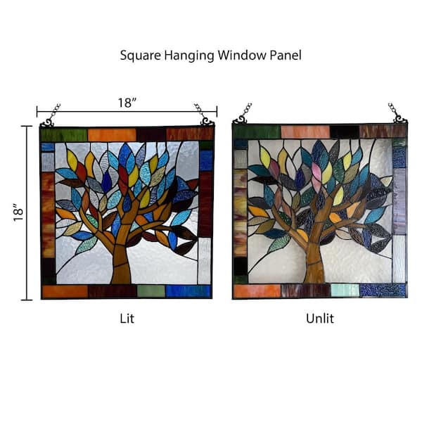 Multi Stained Glass Mystical World Tree Window Panel
