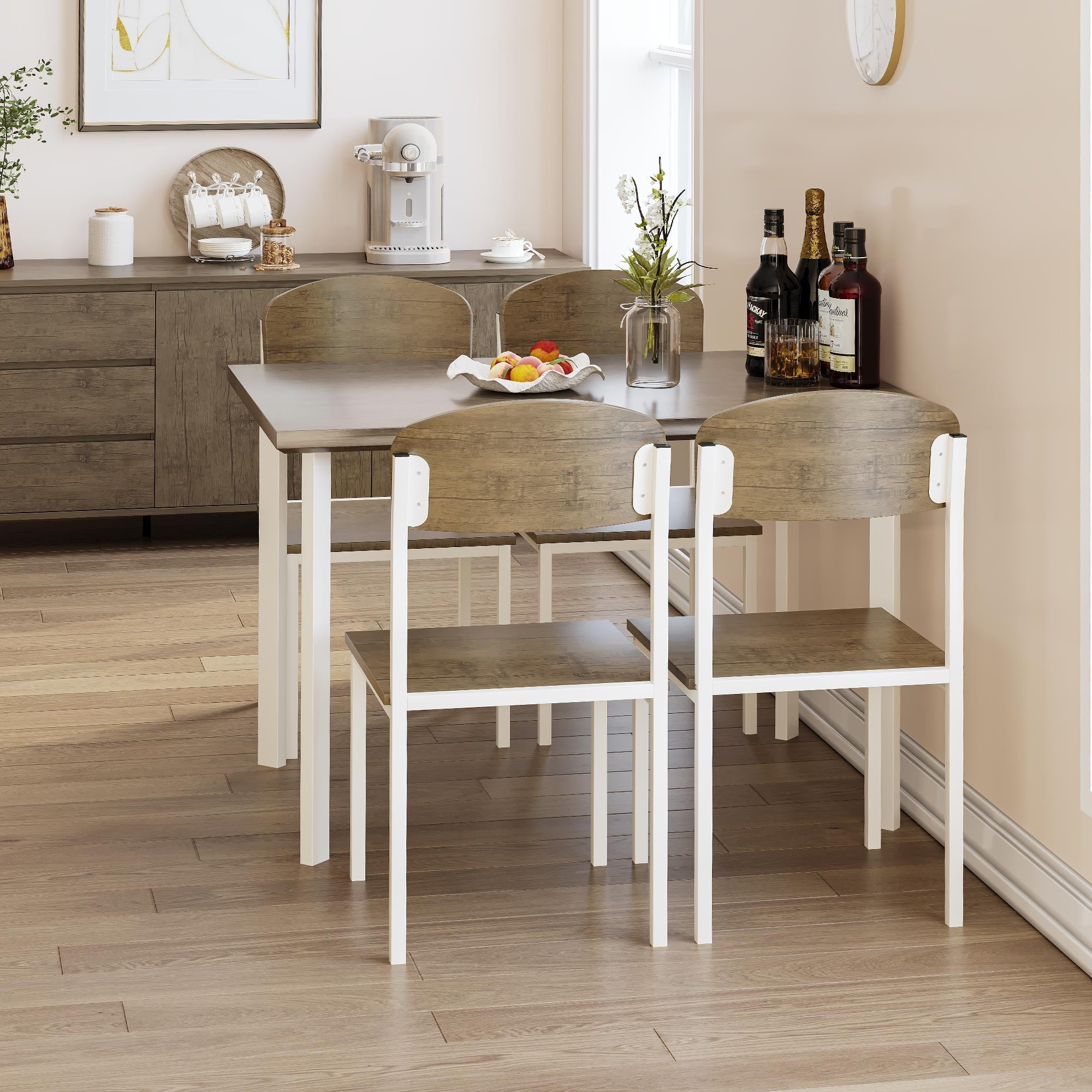 Dextrus 5 Piece Dining Set, Modern Wood Metal 42