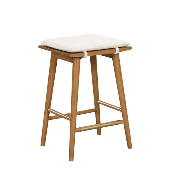 Barker 25 in. Counter Height Wood Backless Barstool with Upholstered Cushion for Kitchen, Brown/White, Set of 4