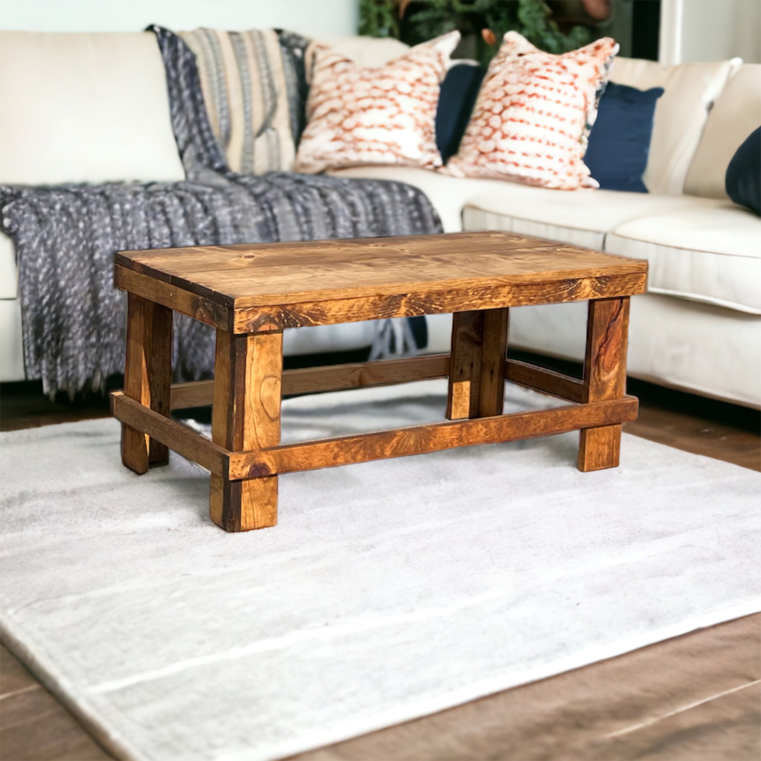 Woven Paths Landmark Pine Solid Wood Farmhouse Coffee Table, Light Brown
