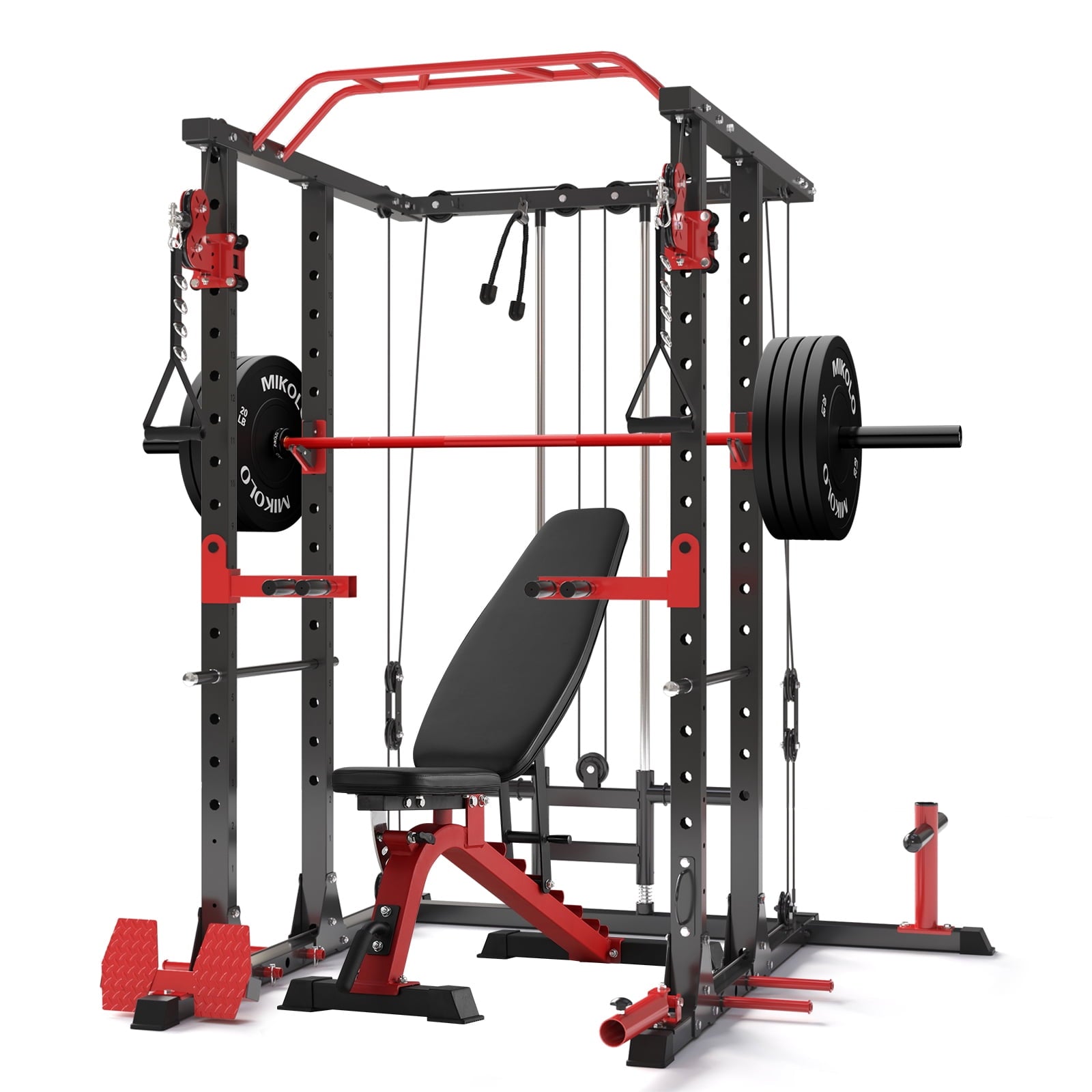 Mikolo Power Rack Cage, 1500LBS Weight Cage with 800LB Capacity Adjustable Weight Bench and 1500LBS Capacity Barbell Combo