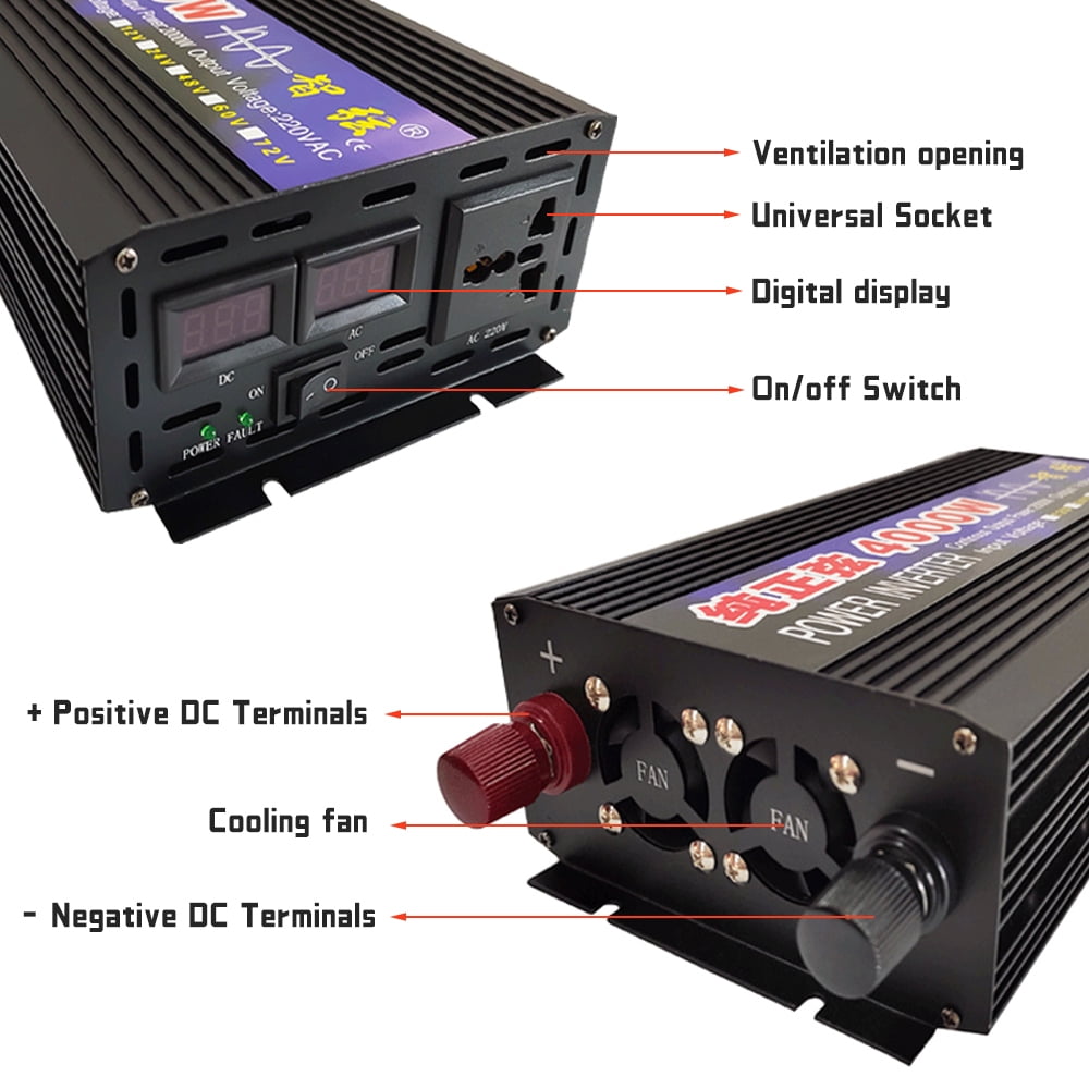 DFITO Car Power Inverter 1000W DC 12V to AC 110V Pure Sine Wave Solar Converter LCD