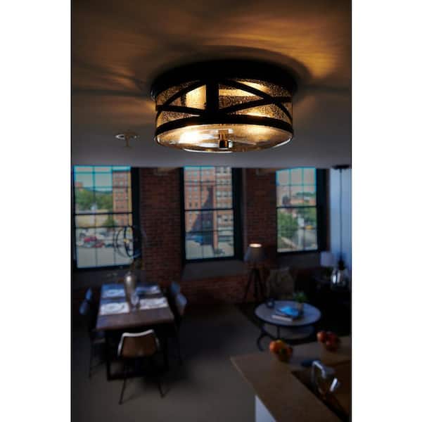 Wellesley 11 in. Double Bulb Antique Black Ceiling Flush Mount with 2 Edison 6.5-Watt LED Light Bulbs Included