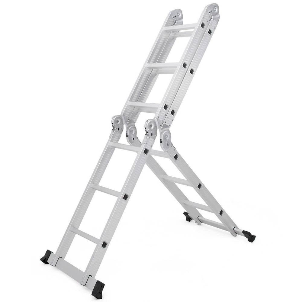 Ktaxon 12.5ft 7 in 1 Multi-Purpose Scaffold Ladder, Folding Aluminium Extension Ladder,  EN 131 Standard, 330lbs Capacity