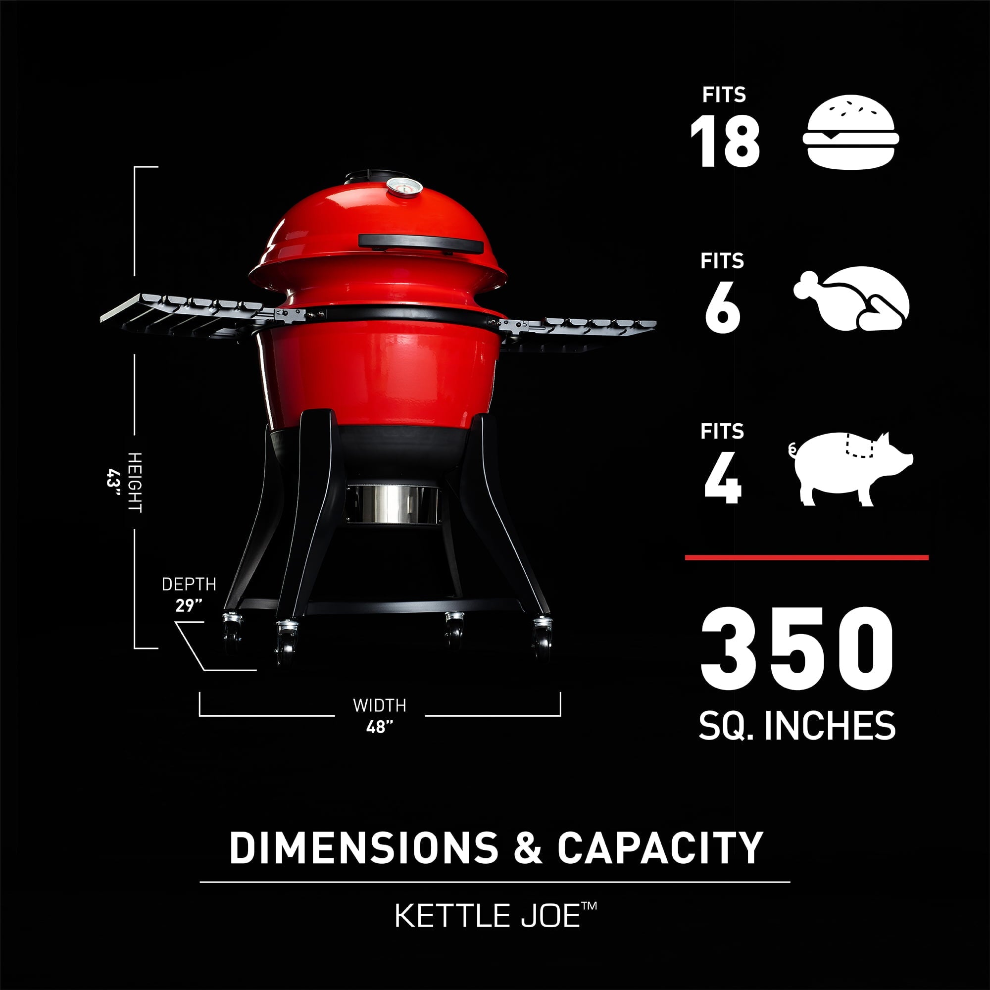 Kamado Joe Kettle Joe 22 in. Charcoal Grill in Red with Hinged Lid, Cart, and Side Shelves