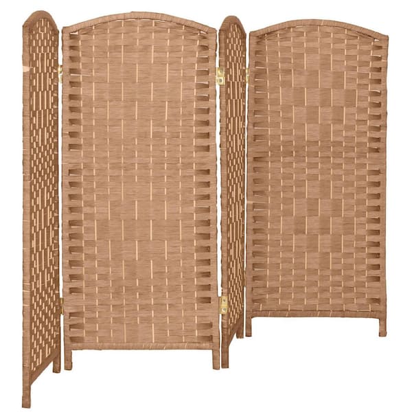 3 ft. Short Diamond Weave Fiber Folding Screen - Natural - 4 Panel