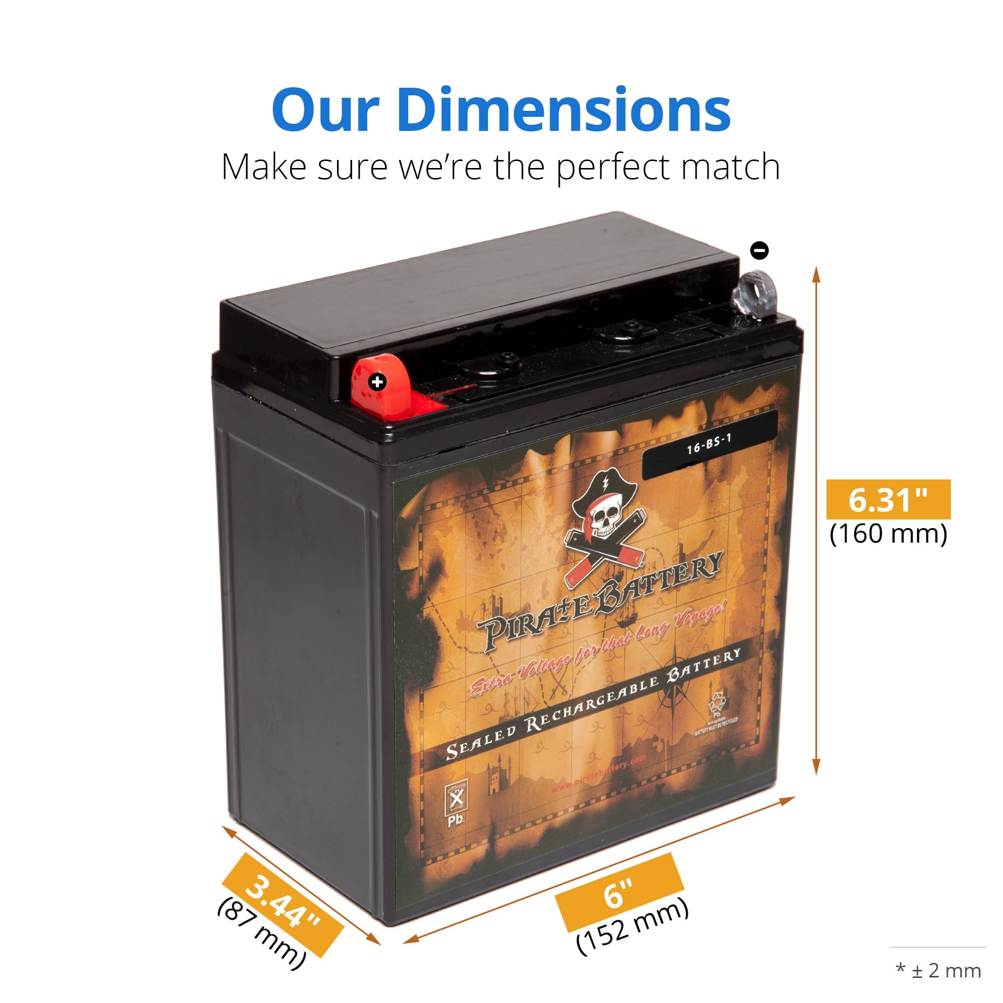 Pirate Battery Ytx16-bs-1 (16-bs-1 12 Volts,14 Ah, 165 Cca) Motorcycle Battery for Suzuki 1400cc Vs1400gl Intruder Glp S83 1987